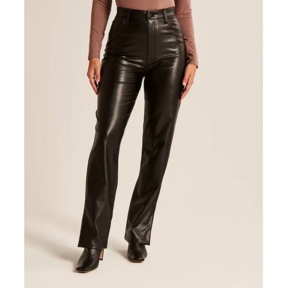 Abercrombie & Fitch Pants - Abercrombie & Fitch Vegan Leather Pants Women 29 8S Brown 90s Straight High Rise